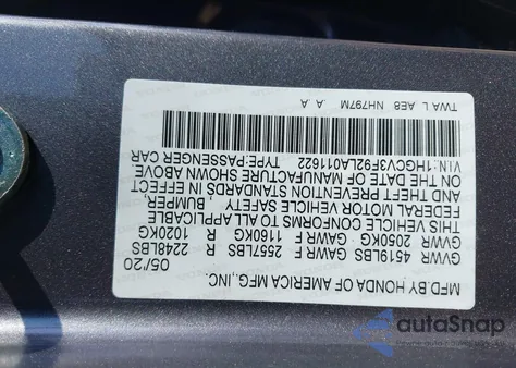 2020 Honda Accord Touring Hybrid from USA, damaged, VIN 1HGCV3F92LA011622
